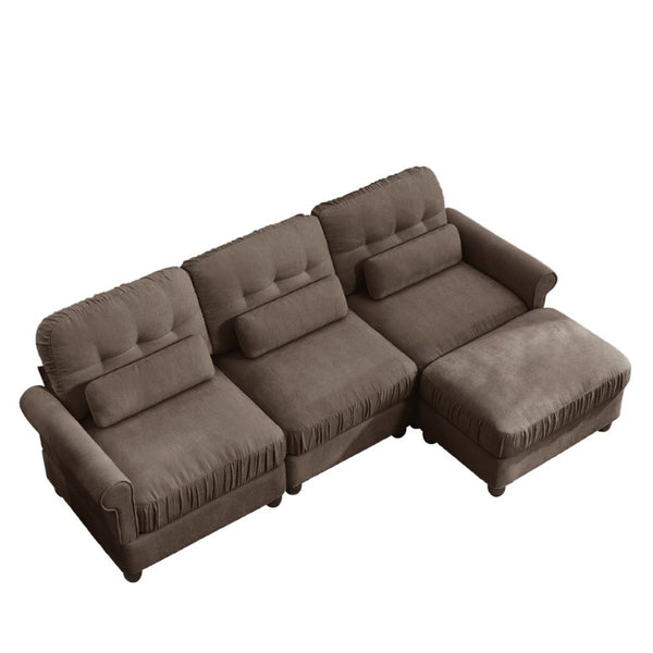 English Elm Chenille Modular Sectional with Ottoman Button Tufted Back and Rolled Arms for Living Room W714S02082