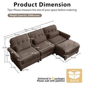 English Elm Chenille Modular Sectional with Ottoman Button Tufted Back and Rolled Arms for Living Room W714S02082