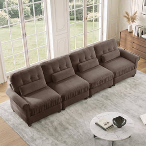 English Elm Chenille Modular U-Shape Sectional with Button-Tufted Back and Deep Cozy Seating Brown 4-Seater W714S02084