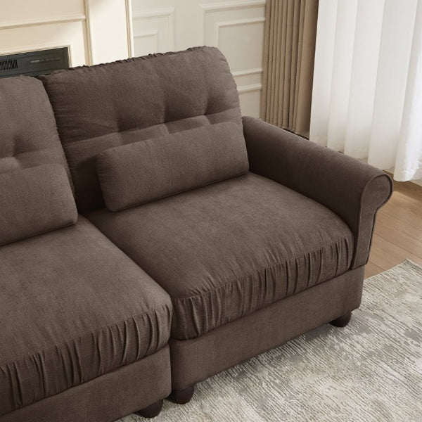 English Elm Chenille Modular U-Shape Sectional with Button-Tufted Back and Deep Cozy Seating Brown 4-Seater W714S02084
