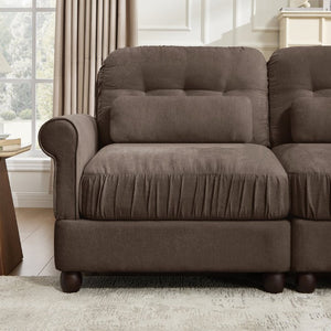 English Elm Chenille Modular U-Shape Sectional with Button-Tufted Back and Deep Cozy Seating Brown 4-Seater W714S02084
