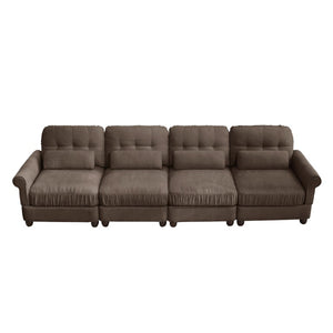 English Elm Chenille Modular U-Shape Sectional with Button-Tufted Back and Deep Cozy Seating Brown 4-Seater W714S02084