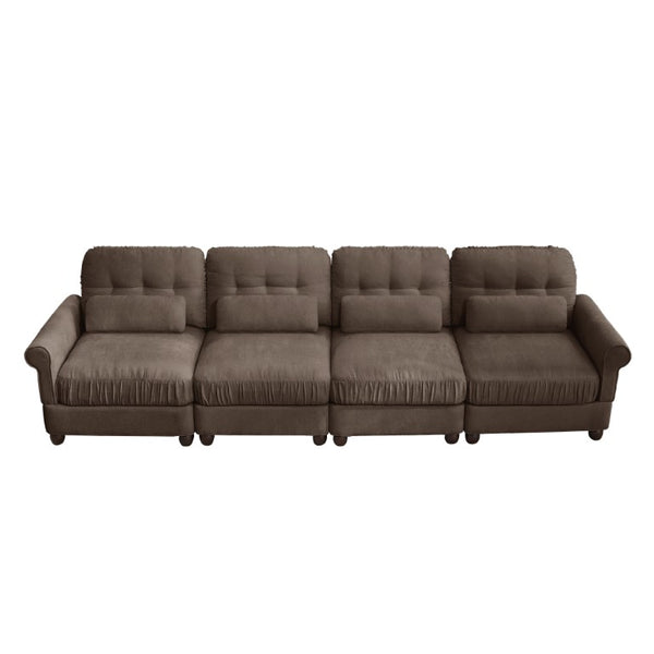 English Elm Chenille Modular U-Shape Sectional with Button-Tufted Back and Deep Cozy Seating Brown 4-Seater W714S02084