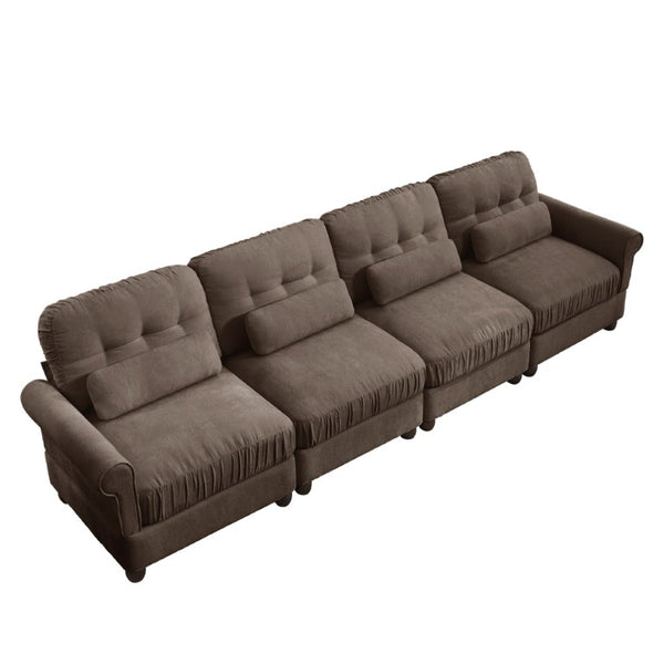 English Elm Chenille Modular U-Shape Sectional with Button-Tufted Back and Deep Cozy Seating Brown 4-Seater W714S02084