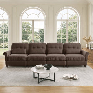 English Elm Chenille Modular U-Shape Sectional with Button-Tufted Back and Deep Cozy Seating Brown 4-Seater W714S02084