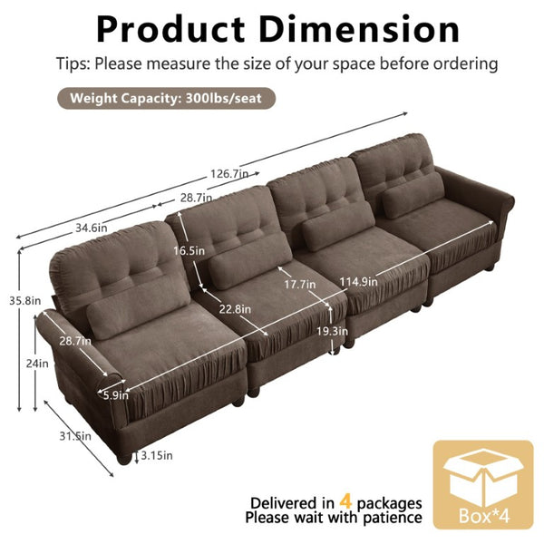 English Elm Chenille Modular U-Shape Sectional with Button-Tufted Back and Deep Cozy Seating Brown 4-Seater W714S02084