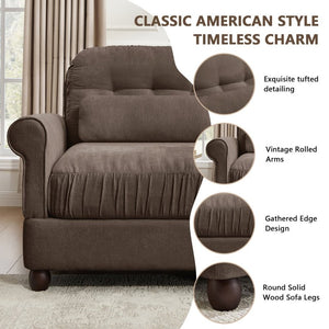English Elm Chenille Modular U-Shape Sectional with Button-Tufted Back and Deep Cozy Seating Brown 4-Seater W714S02084