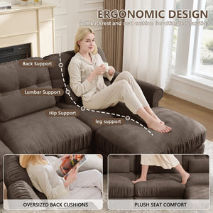 English Elm Chenille Modular U-Shape Sectional with Button-Tufted Back and Deep Cozy Seating Brown 4-Seater with One Ottoman W714S02085
