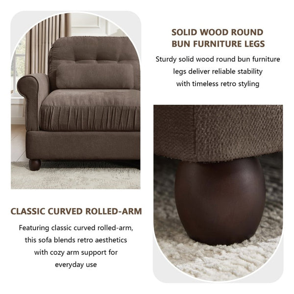 English Elm Chenille Modular U-Shape Sectional with Button-Tufted Back and Deep Cozy Seating Brown 4-Seater with One Ottoman W714S02085