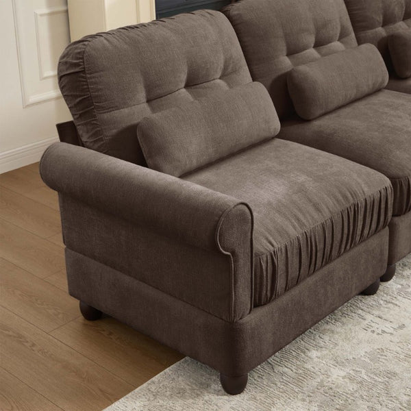 English Elm Modern Tufted Chenille Four Seat Sofa with Solid Wood Frame for Living Rooms Brown 4-Seater U-Shape Sectional W714S02086