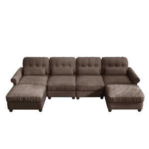 English Elm Modern Tufted Chenille Four Seat Sofa with Solid Wood Frame for Living Rooms Brown 4-Seater U-Shape Sectional W714S02086
