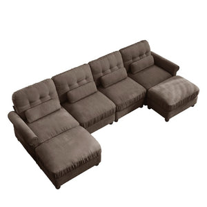 English Elm Modern Tufted Chenille Four Seat Sofa with Solid Wood Frame for Living Rooms Brown 4-Seater U-Shape Sectional W714S02086