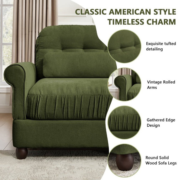English Elm Modern Tufted Chenille Four Seat Sofa with Solid Wood Frame for Living Rooms Green 2-Seater W714S02087