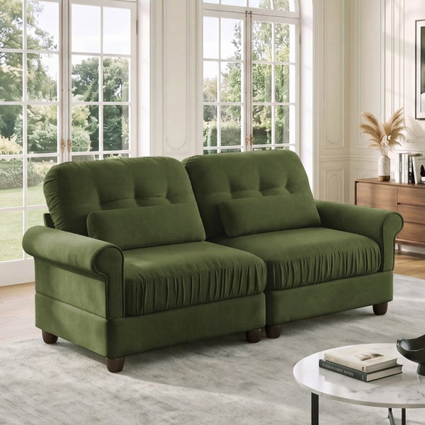 English Elm Modern Tufted Chenille Four Seat Sofa with Solid Wood Frame for Living Rooms Green 2-Seater W714S02087