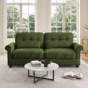 English Elm Modern Tufted Chenille Four Seat Sofa with Solid Wood Frame for Living Rooms Green 2-Seater W714S02087