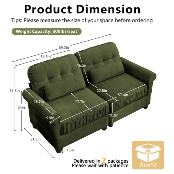 English Elm Modern Tufted Chenille Four Seat Sofa with Solid Wood Frame for Living Rooms Green 2-Seater W714S02087