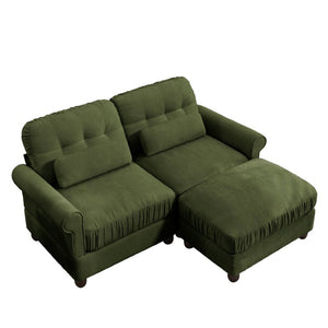 English Elm Chenille Tufted Compact Sectional with Ottoman Lumbar Pillows Rolled Arms Apartment Seating Green Loveseat Sectional with Ottoman W714S02088