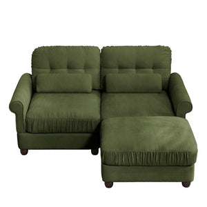 English Elm Chenille Tufted Compact Sectional with Ottoman Lumbar Pillows Rolled Arms Apartment Seating Green Loveseat Sectional with Ottoman W714S02088