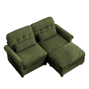 English Elm Chenille Tufted Compact Sectional with Ottoman Lumbar Pillows Rolled Arms Apartment Seating Green Loveseat Sectional with Ottoman W714S02088