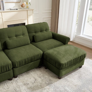 English Elm Chenille Modular Sectional with Tufted Back Rolled Arms Two Ottomans Retro Lounge Appeal W714S02089