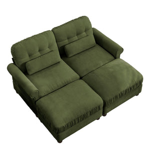 English Elm Chenille Modular Sectional with Tufted Back Rolled Arms Two Ottomans Retro Lounge Appeal W714S02089