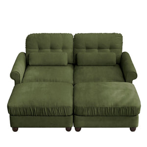 English Elm Chenille Modular Sectional with Tufted Back Rolled Arms Two Ottomans Retro Lounge Appeal W714S02089