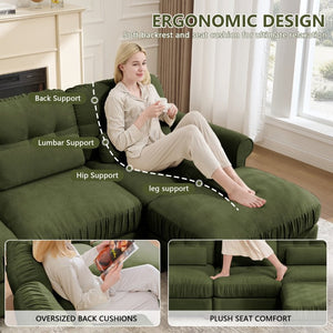 English Elm Chenille Three Seater Sofa with Ruffled Skirt Button Tufted Back and Lumbar Pillows W714S02090