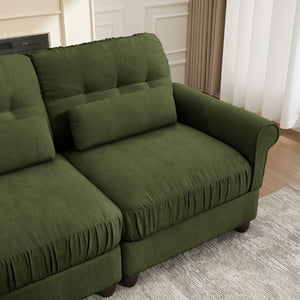 English Elm Chenille Modular Sectional with Ottoman Button Tufted Backrest and Ruffled Cushions W714S02091