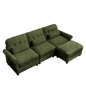 English Elm Chenille Modular Sectional with Ottoman Button Tufted Backrest and Ruffled Cushions W714S02091