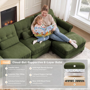 English Elm Chenille Modular Sectional with Ottoman Button Tufted Backrest and Ruffled Cushions W714S02091