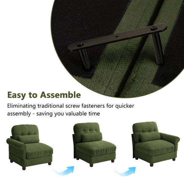 English Elm Chenille Modular U-Shape Sectional with Button-Tufted Back and Deep Cozy Seating Green 3-Seater with 2 Ottomans W714S02092