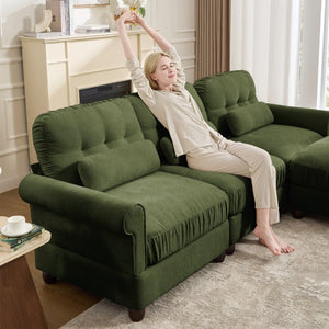 English Elm Chenille Modular U-Shape Sectional with Button-Tufted Back and Deep Cozy Seating Green 4-Seater W714S02093