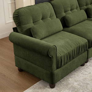 English Elm Chenille Modular U-Shape Sectional with Button-Tufted Back and Deep Cozy Seating Green 4-Seater W714S02093