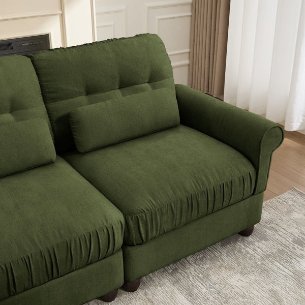 English Elm Chenille Modular U-Shape Sectional with Button-Tufted Back and Deep Cozy Seating Green 4-Seater with One Ottoman W714S02094