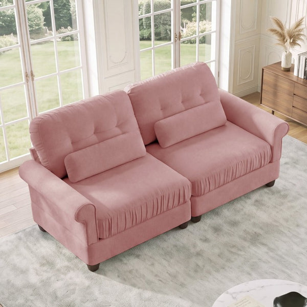 English Elm Chenille Tufted Compact Sectional with Ottoman Lumbar Pillows Rolled Arms Apartment Seating Pink Sofa W714S02096