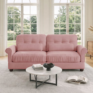 English Elm Chenille Tufted Compact Sectional with Ottoman Lumbar Pillows Rolled Arms Apartment Seating Pink Sofa W714S02096