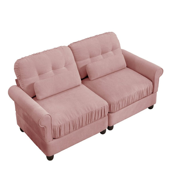English Elm Chenille Tufted Compact Sectional with Ottoman Lumbar Pillows Rolled Arms Apartment Seating Pink Sofa W714S02096
