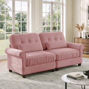 English Elm Chenille Tufted Compact Sectional with Ottoman Lumbar Pillows Rolled Arms Apartment Seating Pink Sofa W714S02096