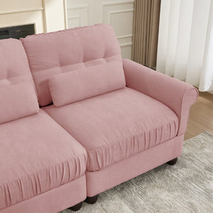 English Elm Chenille Modular Sectional with Tufted Back Rolled Arms Ottoman and Lumbar Pillows W714S02100