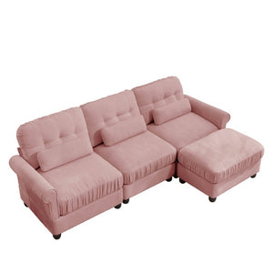 English Elm Chenille Modular Sectional with Tufted Back Rolled Arms Ottoman and Lumbar Pillows W714S02100