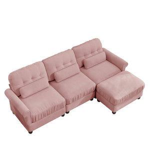 English Elm Chenille Modular Sectional with Tufted Back Rolled Arms Ottoman and Lumbar Pillows W714S02100