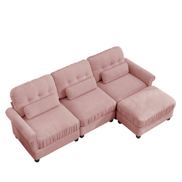 English Elm Chenille Modular Sectional with Tufted Back Rolled Arms Ottoman and Lumbar Pillows W714S02100