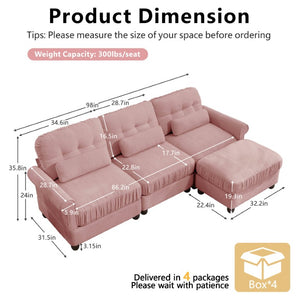 English Elm Chenille Modular Sectional with Tufted Back Rolled Arms Ottoman and Lumbar Pillows W714S02100