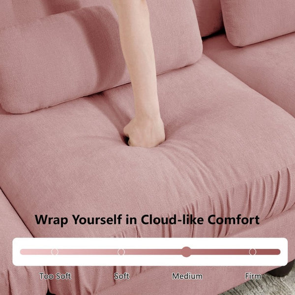 English Elm Chenille Modular U-Shape Sectional with Button-Tufted Back and Deep Cozy Seating Pink 3-Seater with 2 Ottomans W714S02101