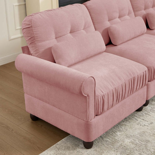 English Elm Chenille Modular U-Shape Sectional with Button-Tufted Back and Deep Cozy Seating Pink 3-Seater with 2 Ottomans W714S02101
