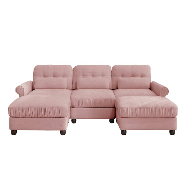 English Elm Chenille Modular U-Shape Sectional with Button-Tufted Back and Deep Cozy Seating Pink 3-Seater with 2 Ottomans W714S02101