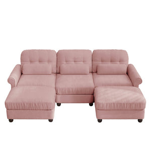 English Elm Chenille Modular U-Shape Sectional with Button-Tufted Back and Deep Cozy Seating Pink 3-Seater with 2 Ottomans W714S02101