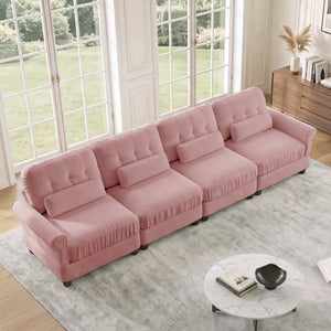 English Elm Chenille Modular U-Shape Sectional with Button-Tufted Back and Deep Cozy Seating Pink 4-Seater W714S02102