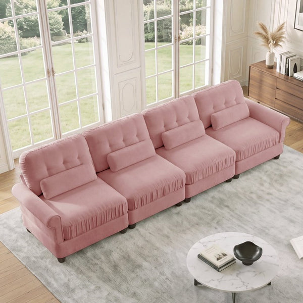 English Elm Chenille Modular U-Shape Sectional with Button-Tufted Back and Deep Cozy Seating Pink 4-Seater W714S02102
