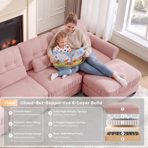 English Elm Chenille Modular U-Shape Sectional with Button-Tufted Back and Deep Cozy Seating Pink 4-Seater W714S02102